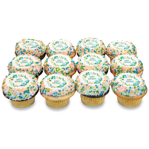 Floral Happy Birthday Greeting Cupcakes