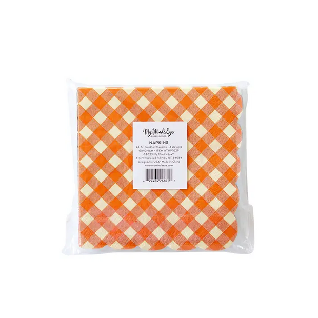 Gingham Scallop Cocktail Napkins