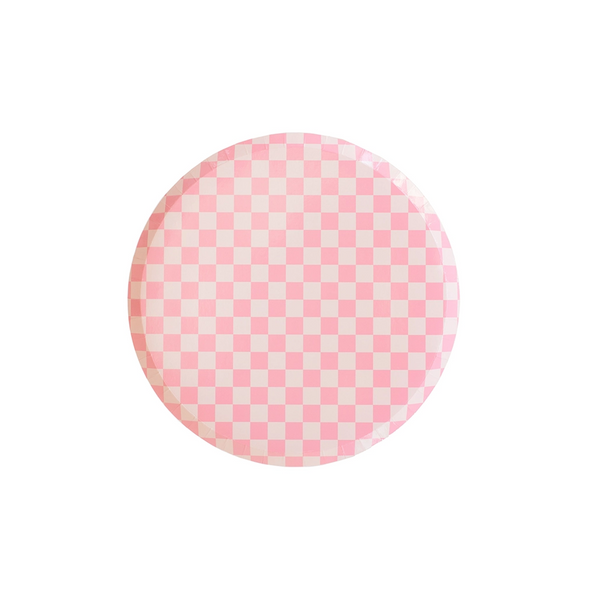 Gingham 1st Birthday Party Paper Plate, Pink, 8-pk