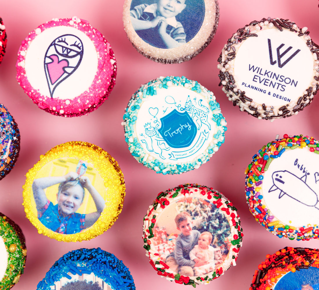 A Trophy cupcake topped with an edible photo print