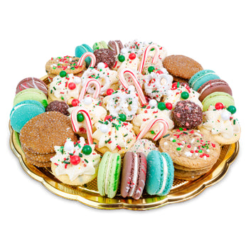 Perfect Holiday Party Platter with cupcakes and macarons