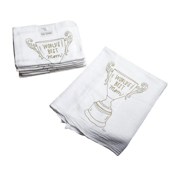 World's Best Mom Trophy Tea Towel