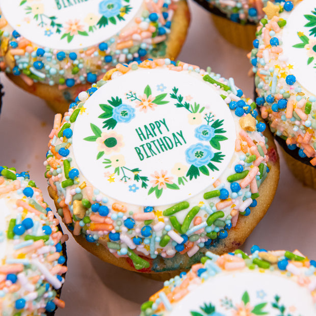 Floral Happy Birthday Greeting Cupcakes