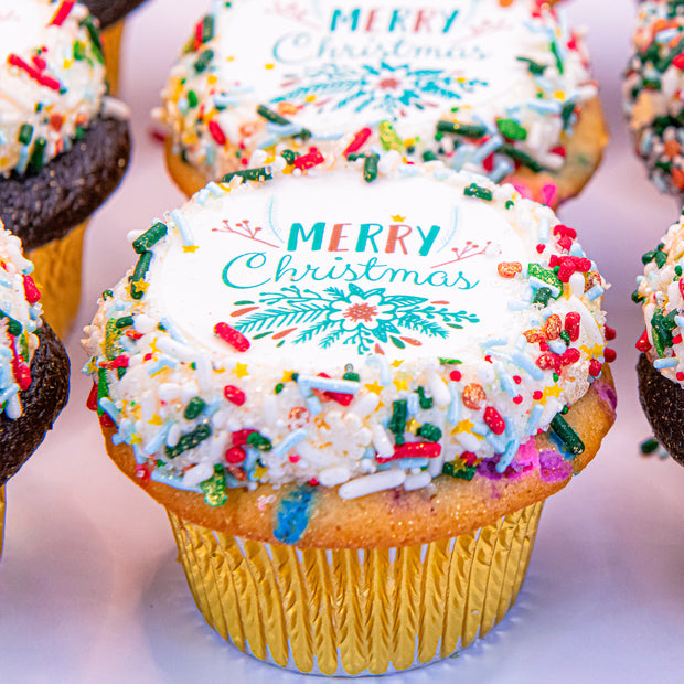 Sweet Greeting Merry Christmas Floral Cupcakes