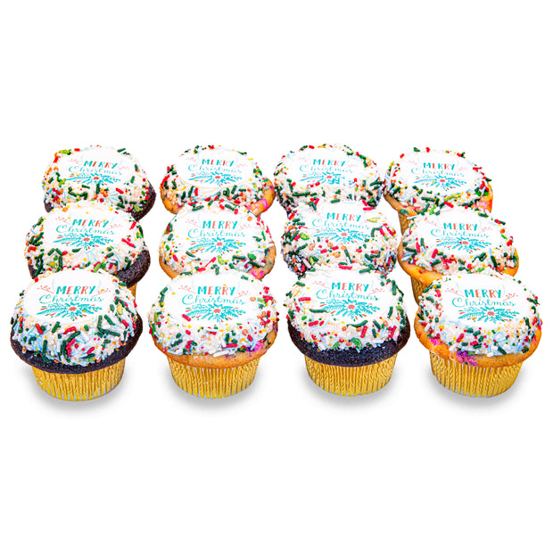 Sweet Greeting Merry Christmas Floral Cupcakes