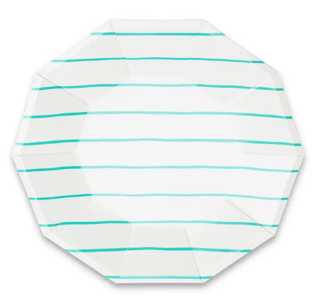 Aqua Striped Party Plates-Trophy Cupcakes