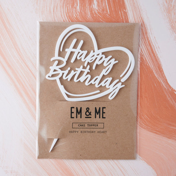 Happy Birthday Heart Cake Topper